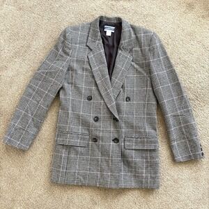 VTG Pendleton 100% Virgin Wool Blazer Women's 10 Tall Glen Plaid Double Breasted